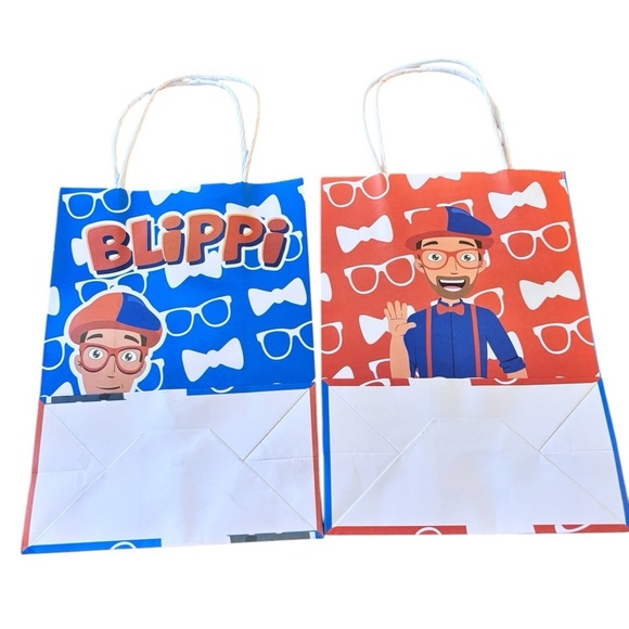Blippi Birthday Treat Bags Double Handles Heavy Construction 16 Pc Red Blue - Picture 2 of 3